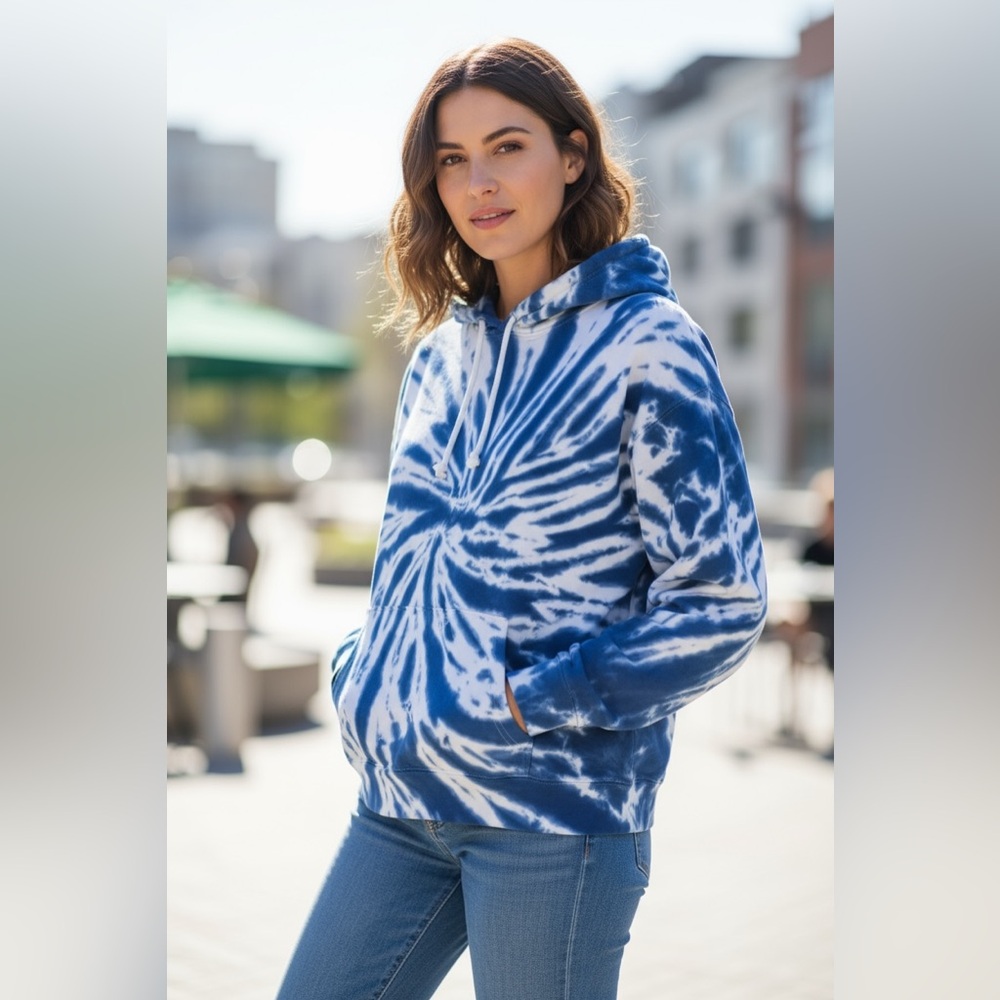 Lucky Brand Blue and White‎ Tie-Dye Hoodie Size Large